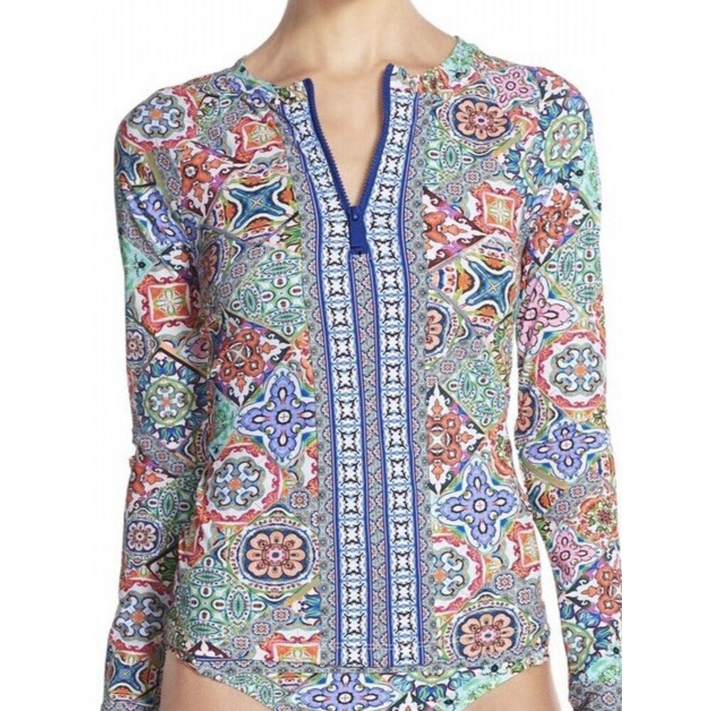 Nanette Lepore $192 Sz S Small Greek Tiles Rash Guard Top Swim